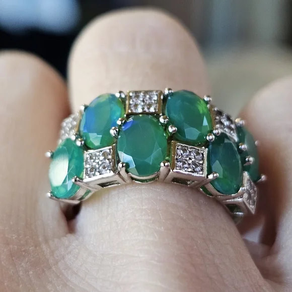 Natural Opal & White Zircon Ring in Sterling Silver! Size 7! - Picture 11 of 14